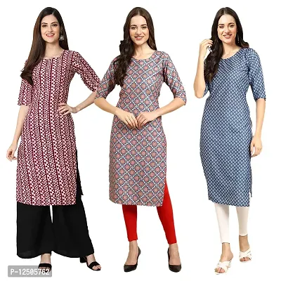 Women Crepe Digital Printed Straight Kurti  Pack of 3