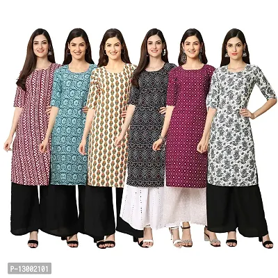 Trendy Crepe Printed Straight Kurta Combo For Women Pack Of 6-thumb0