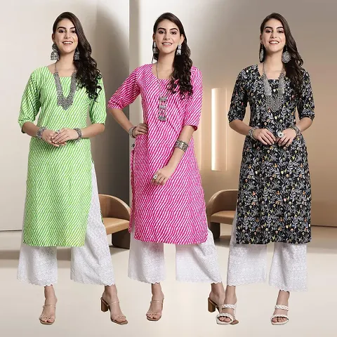 Fancy Straight Rayon Kurti - Pack Of 3