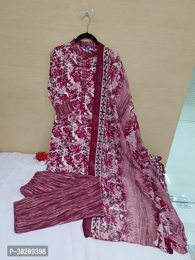 Elegant Cotton Printed Kurta with Pant And Dupatta Set For Women