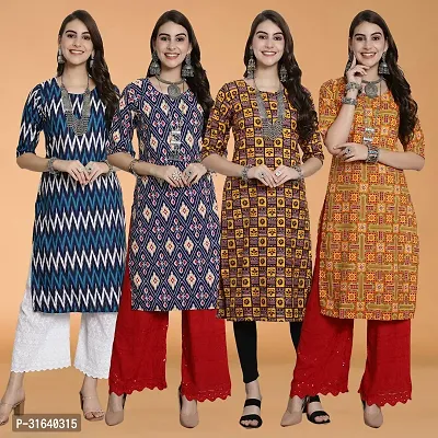 Attractive Multicoloured Printed Crepe Kurtas For Women Pack Of 4