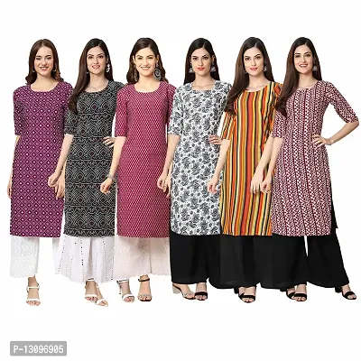 Women Crepe Digital Printed Straight Kurti  Pack of 6-thumb0