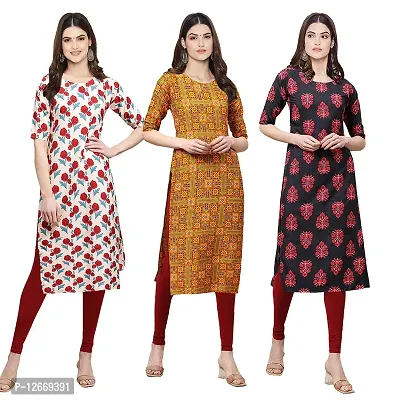 Women Crepe Digital Printed Straight Kurti  Pack of 3