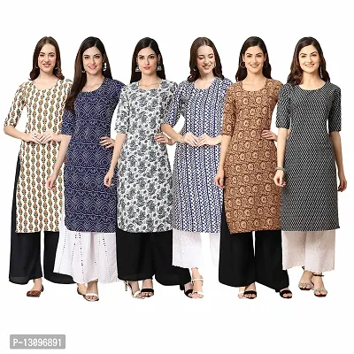 Women Crepe Digital Printed Straight Kurti  Pack of 6-thumb0