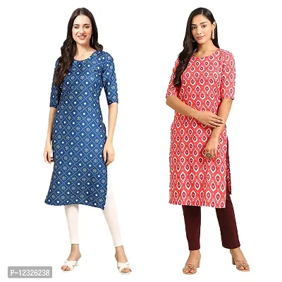 Straight Multicoloured Printed Crepe Kurta Pack Of 2