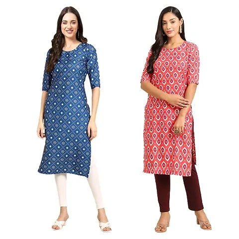 Stylish Crepe Straight Kurta For Women- Pack Of 2