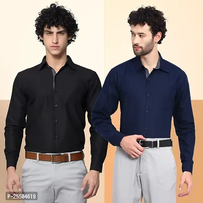 Elegant Cotton Multicoloured Long Sleeves Formal Shirt For Men- Pack Of 2