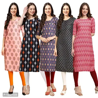 Attractive Straight Multicoloured Printed Crepe Kurta Combo For Women Pack Of 5