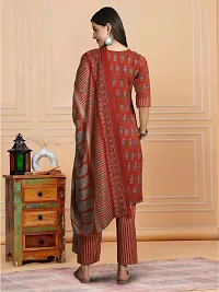 Stylish Red Cotton Blend Printed Kurta, Bottom and Dupatta Set For Women-thumb1