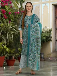 Stylish Cotton Blend Printed Kurta With Pant And Dupatta Set For Women-thumb1