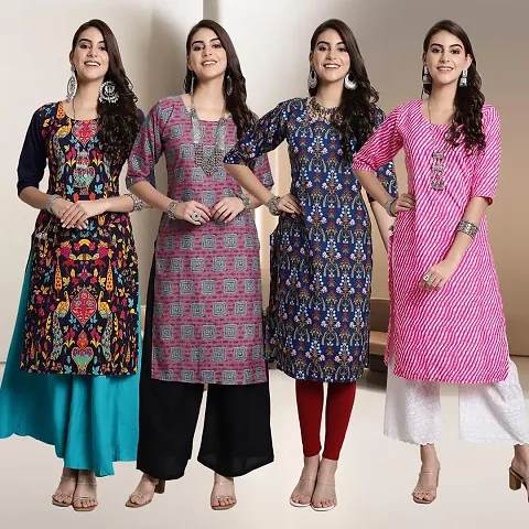 Fancy Straight Crepe Kurti - Pack Of 4