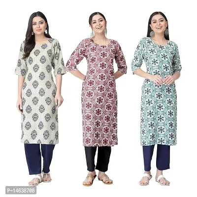 New Crepe Combo Printed Kurtis For Women Pack Of 3-thumb0