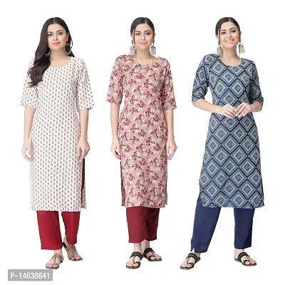 New Crepe Combo Printed Kurtis For Women Pack Of 3-thumb0