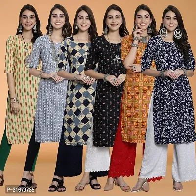 Fancy Crepe Printed Kurtas For Women Pack Of 6-thumb0