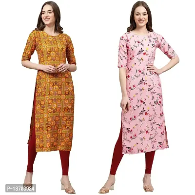 Stylish Crepe Printed Straight Kurta For Women- Pack Of 2-thumb0