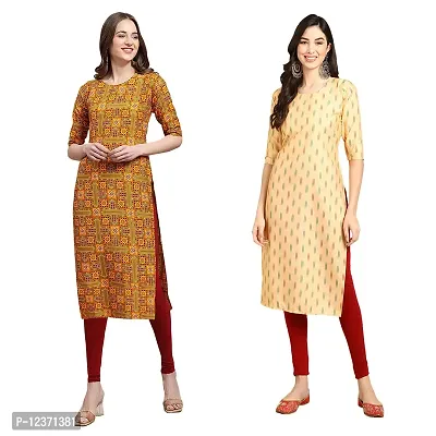 Straight Multicoloured Printed Crepe Kurta Pack Of 2-thumb0