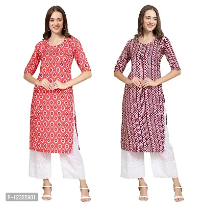 Straight Multicoloured Printed Crepe Kurta Pack Of 2