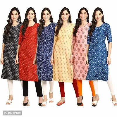 Trendy Crepe Printed Straight Kurta Combo For Women Pack Of 6