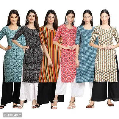 Trendy Crepe Digital Printed Straight Kurta For Women ( Pack Of 6 )