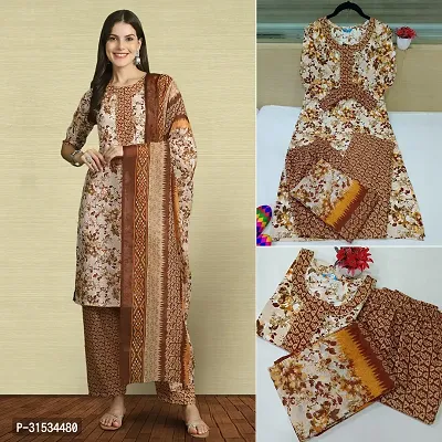 Fancy Cotton Blend Kurta Bottom And Dupatta Set For Women