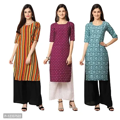 Elite Crepe Printed Straight Stitched Kurta For Women- Pack Of 3-thumb0