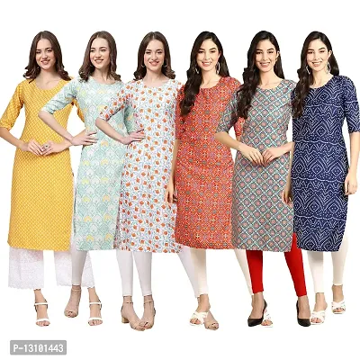 Women Crepe Digital Printed Straight Kurti  Pack of 6-thumb0