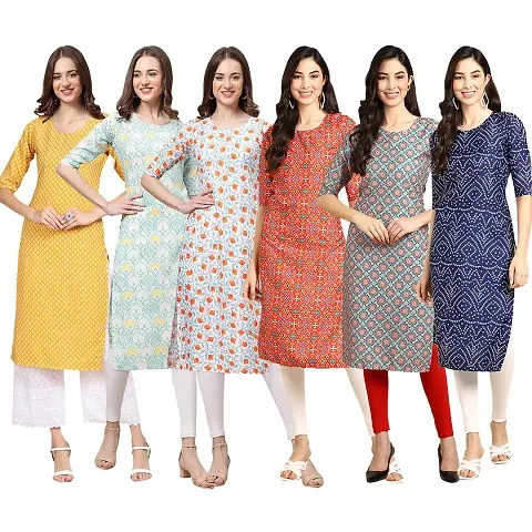 Trendy Crepe Printed Kurti - Pack of 6