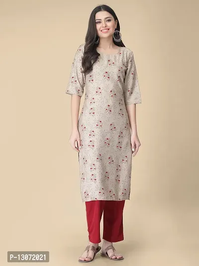 Straight Beige Printed Crepe Kurta-thumb0