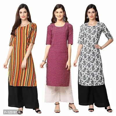 Women Crepe Digital Printed Straight Kurti  Pack of 3-thumb0