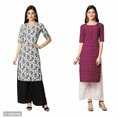 Stylish Straight Printed Crepe Kurta For Women -Pack Of 2-thumb0