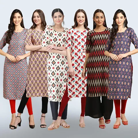 Pack Of 6 Crepe Printed Kurtis