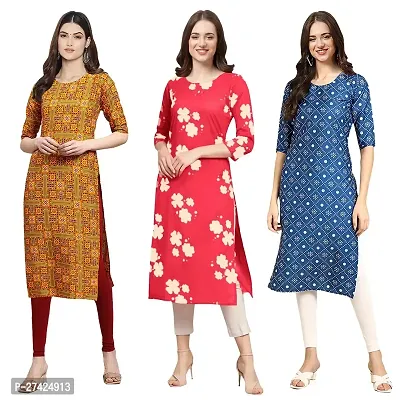 Stylish Multicoloured Crepe Stitched Kurta For Women Pack of 3-thumb0