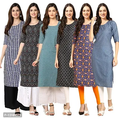 Women Crepe Digital Printed Straight Kurti  Pack of 6-thumb0