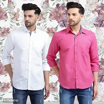Elegant Cotton Multicoloured Long Sleeves Formal Shirt For Men- Pack Of 2-thumb0