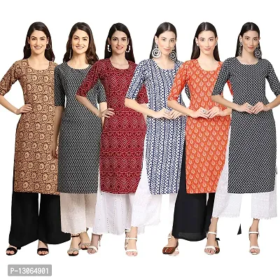 Trendy Crepe Digital Printed Straight Kurta For Women ( Pack Of 6 )-thumb0