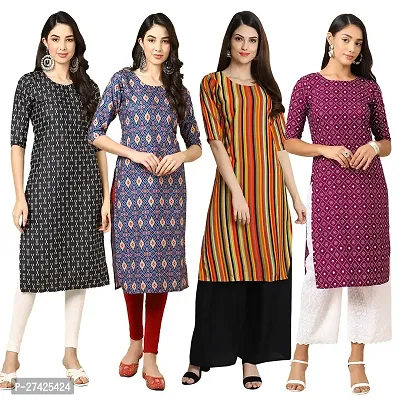 Stylish Multicoloured Crepe Stitched Kurta For Women Pack of 4-thumb0