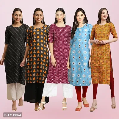 Women Stylish Crepe Printed Straight Kurta