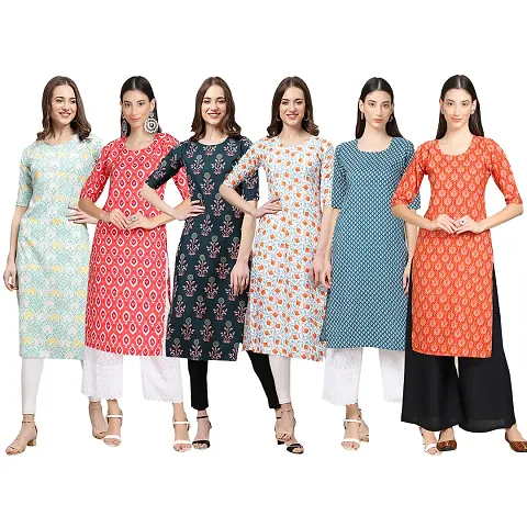 Stylish Crepe Printed Kurti - Pack of 6