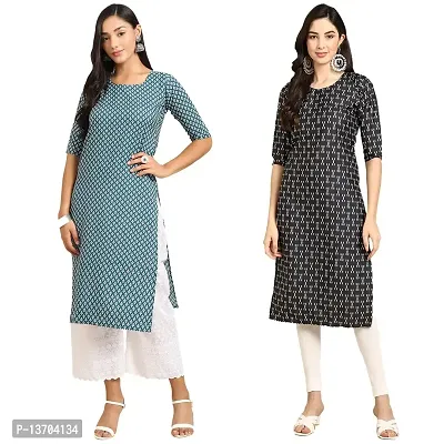 Stylish Crepe Printed Straight Kurta For Women- Pack Of 2-thumb0