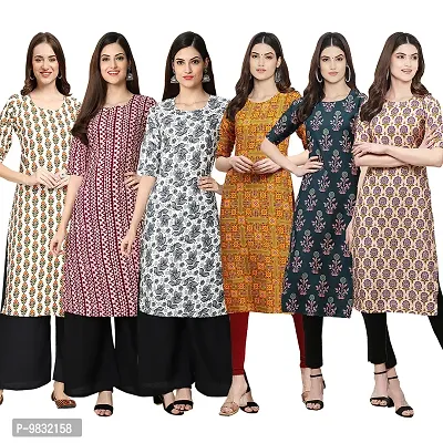 Women Crepe Digital Printed Straight Kurti  Pack of 6-thumb0