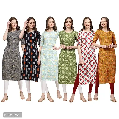 Women Crepe Digital Printed Straight Kurti  Pack of 6