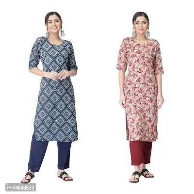 Attarctive Crepe Printed Straight Kurti Combo For Women Pack Of 2