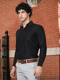 Reliable Black Cotton Solid Long Sleeves Formal Shirt For Men-thumb1