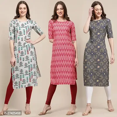 Stylish Multicoloured Crepe Stitched Kurta For Women Pack of 3-thumb0