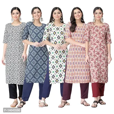 New Crepe Printed Kurtis Combo For Women Pack Of 5-thumb0