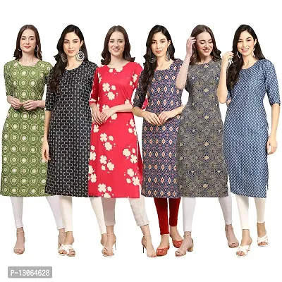 Trendy Crepe Digital Printed Straight Kurta For Women ( Pack Of 6 )-thumb0