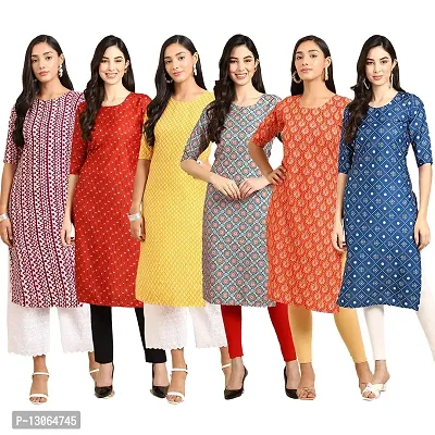 Trendy Crepe Digital Printed Straight Kurta For Women ( Pack Of 6 )