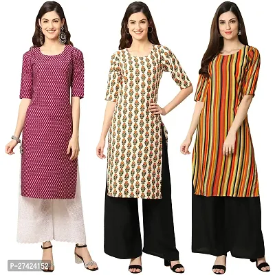 Stylish Multicoloured Crepe Stitched Kurta For Women Pack of 3-thumb0