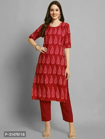 Stylish Crepe Printed Straight Kurta With Pant Set For Women-thumb2