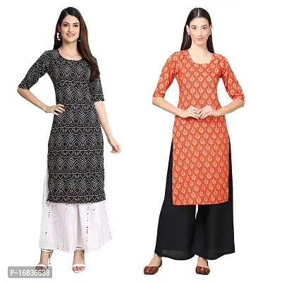 Stylish Straight Printed Crepe Kurta For Women -Pack Of 2-thumb0